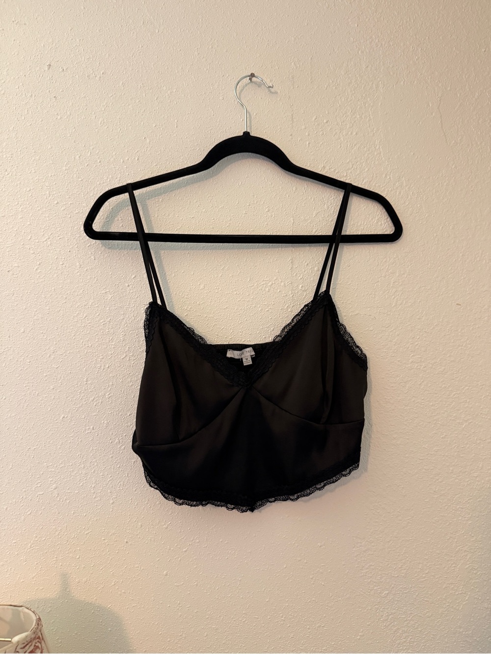 Love Tree Black Satin Lace-Trim Cami